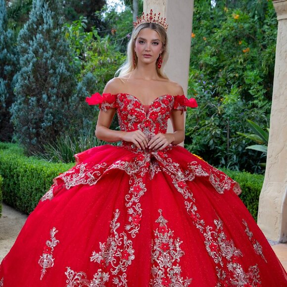 New Formal Quinceanera Gown w/ Floral Applique Details & Beads Embroidery GL3528 - Picture 1 of 15